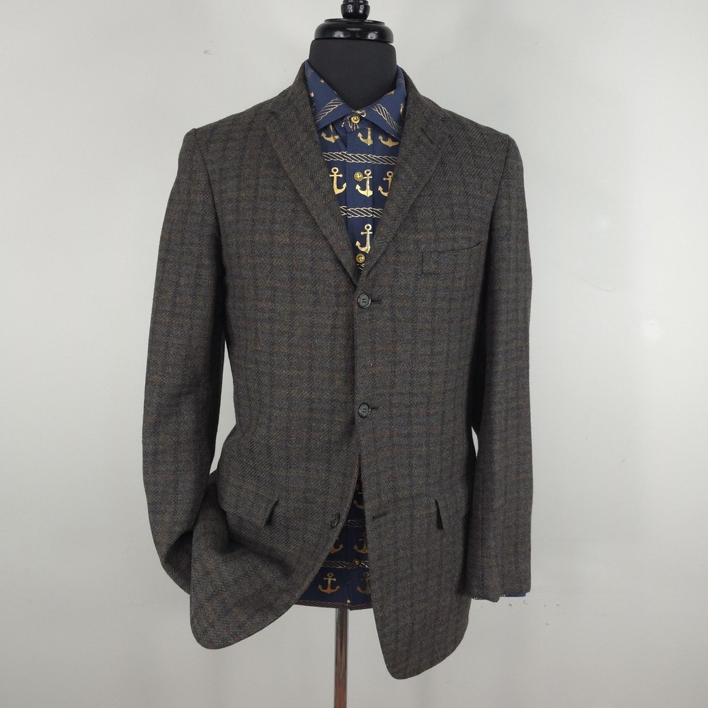 Vintage Manstyle Blazer 60s Mens 40R Brown Check Wool Tweed Sport Coat 3 Button